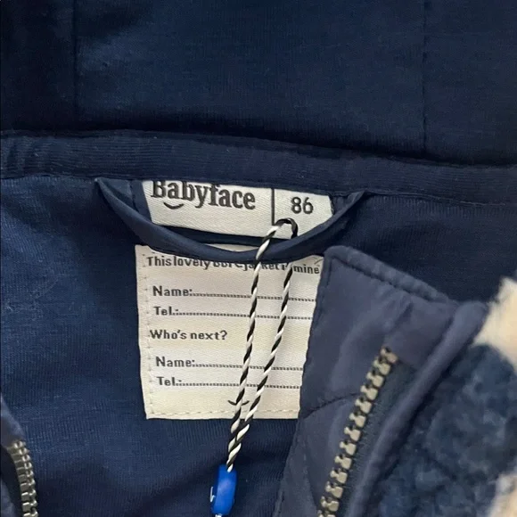 Babyface Boys Blue & Cream Checkered Sherpa Hooded Jacket 12-18M NWT - Picture 3 of 6